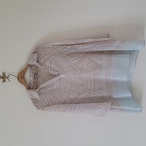 Chico's Sheer Tan Blue Stripe Vneck Popover Tunic Blouse Size XL